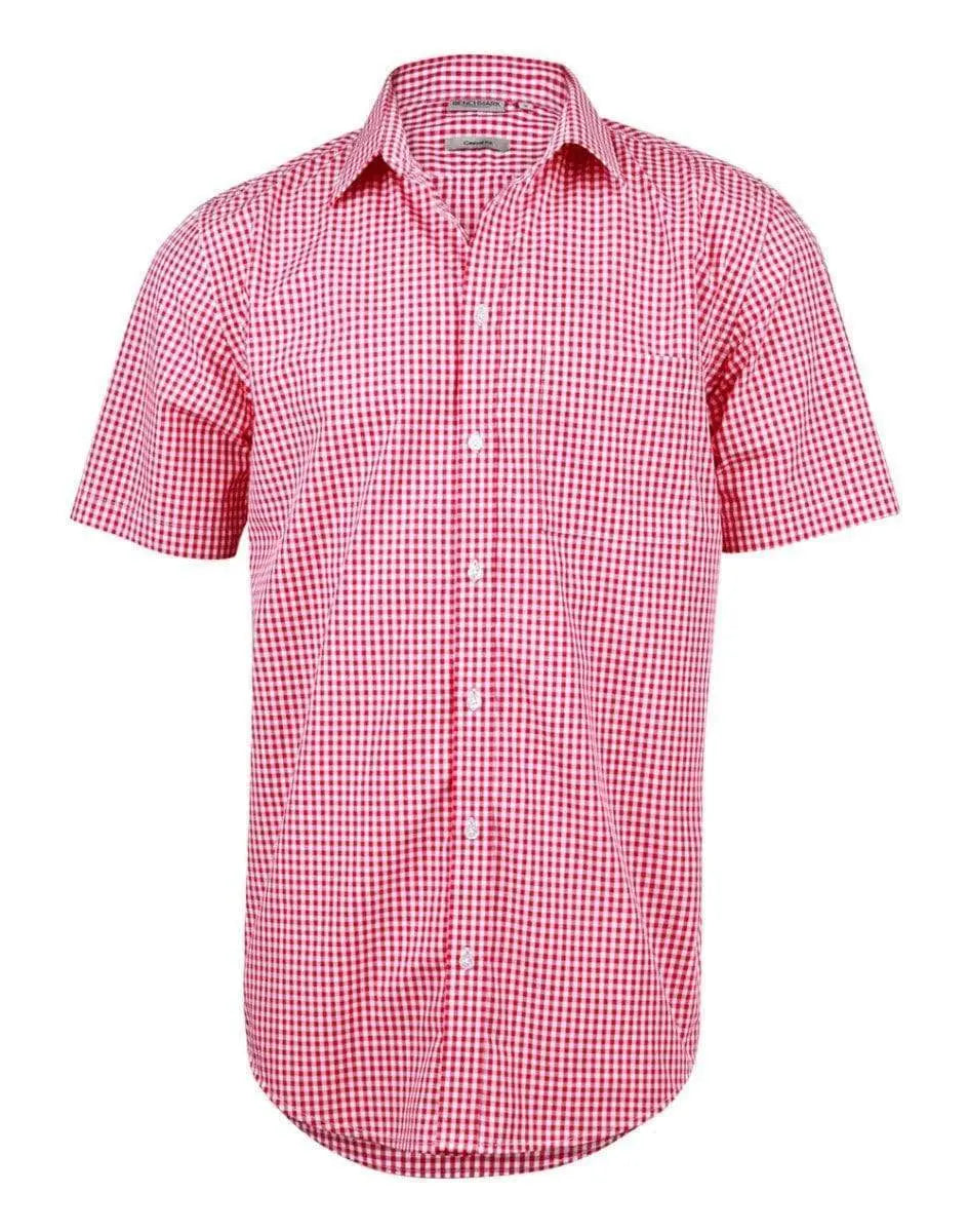 BENCHMARK Men’s Gingham Check Short Sleeve Shirt M7300S Corporate Wear Benchmark Red/White XS